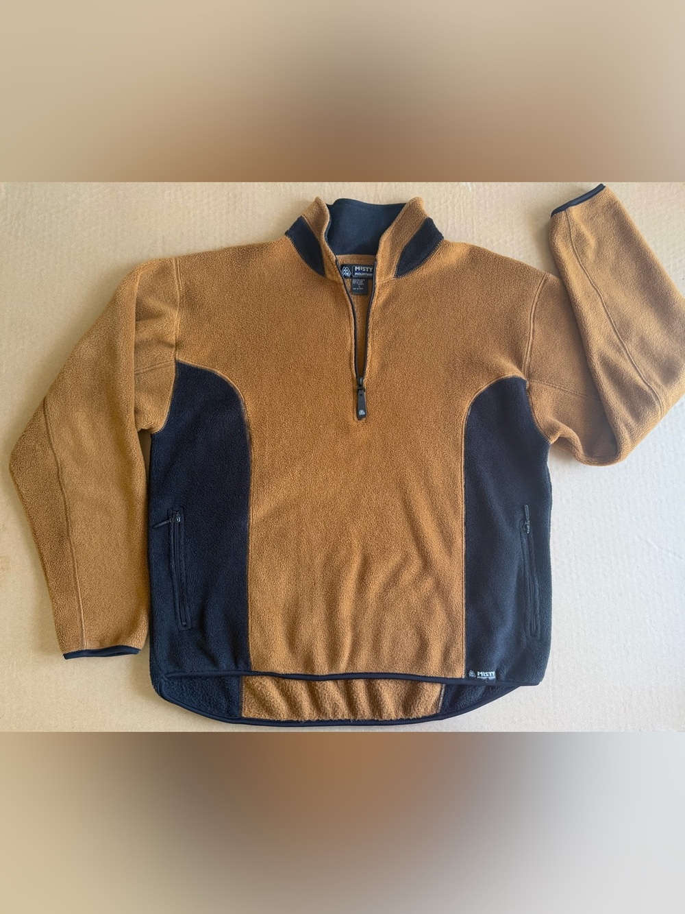 Vintage Misty Mountain Sweater Pullover Men's L Brown/Black Fleece Zip Pockets